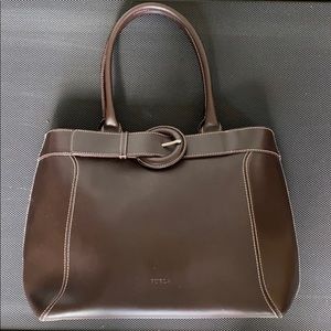 FURLA Brown Leather Buckle Handbag Purse Tote